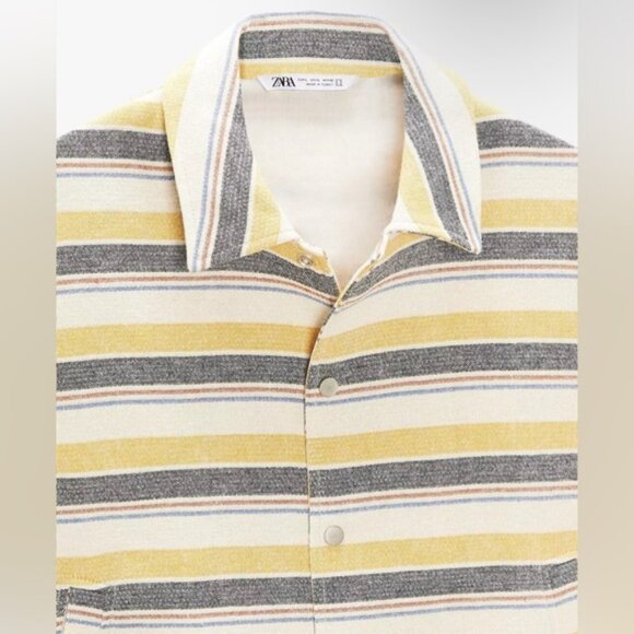 NWT ZARA Striped Beige Yellow Multicolored Structured Bomber Jacket Size M & L - Picture 8 of 12